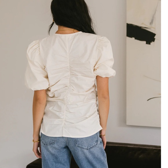 Anthropologie Bohme Cream Ruched Puff Sleeve  cottage core milkmaid Frankie top - Picture 12 of 12